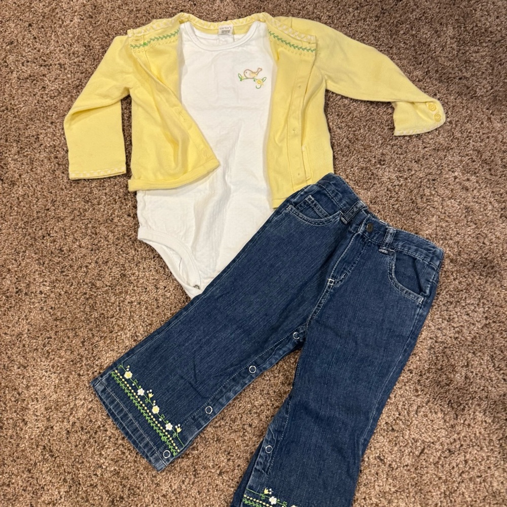 Vintage Y2K Carter’s Spring Floral Denim Set 24M